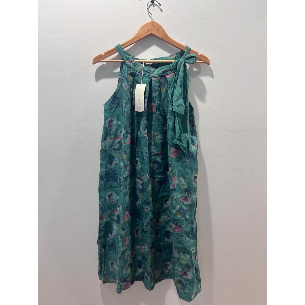Bellambra Linen Dress Womens Large Green Floral Halter Neck Midi Made in Italy